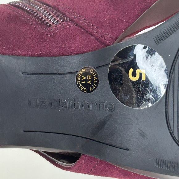 Liz Claiborne Women’s Burgundy Suede Ankle Booties – Size 5M, Block Heel Zip - Picture 10 of 11